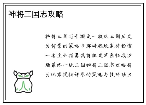 神将三国志攻略